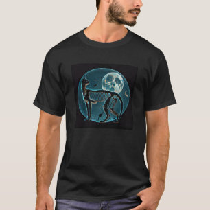 T-shirt Chat noir squelette lune