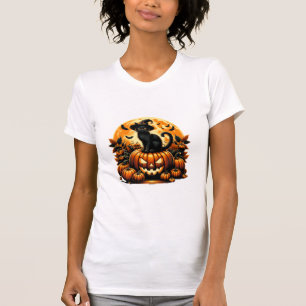 T-shirt Chat Noir Sur Citrouille Scandale Halloween Chat N