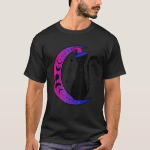T-shirt Chat Noir Sur La Lune Crescent Bisexualité Bi Prid