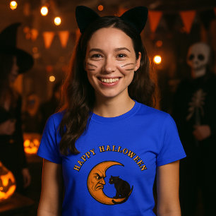 T-shirt Chat noir sur la lune de croissant en colère Hallo