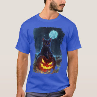 T-shirt Chat Noir Sur Pleine lune Citrouille Costume Hallo