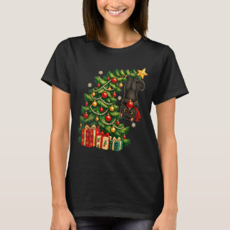 T-shirt Chat noir suspendu à l'arbre de Noël animal de com