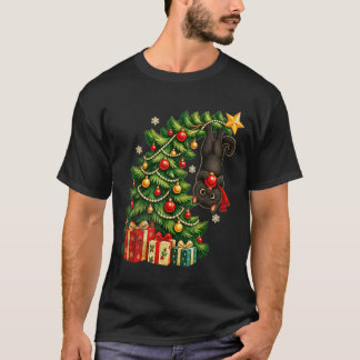 T-shirt Chat noir suspendu à un arbre de Noël, animal de c
