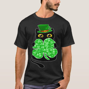 T-shirt Chat noir tenant un trèfle en C Saint Patrick 2023
