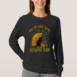 T-shirt Chat Noir Tombant Amoureux De Pluie D'Automne