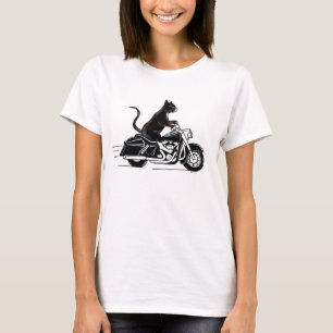 T-shirt Chat noir tuxedo à moto