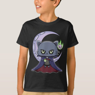 T-shirt Chat noir vampire Dracula et feu magique pour