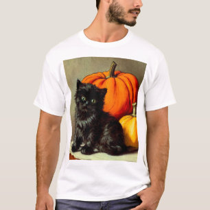 T-shirt Chat noir vintage d'Halloween et Citrouilles