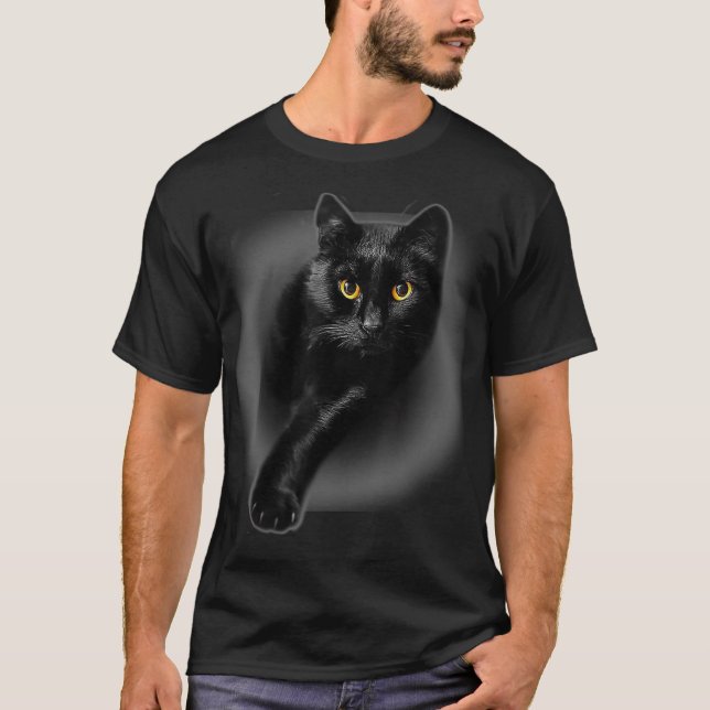 T-shirt Chat noir Yellow Eyes Chats Cadeaux (Devant)