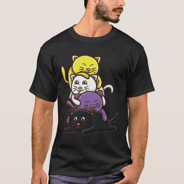 T-shirt Chat non binaire Pride non binaire (Devant)