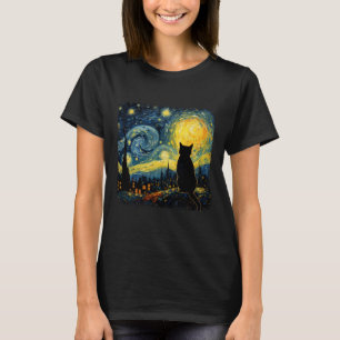 T-shirt Chat Nuit Étoilée Van Gogh Chat Pour Amoureux des