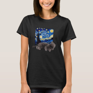 T-shirt Chat Nuit Étoilée Van Gogh Chat Pour Amoureux des