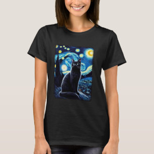 T-shirt Chat nuit étoilée van gogh chat pour cadeau amateu