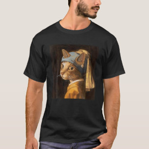 T-shirt Chat Orange Avec Une Perle Élevant Une Peinture D'