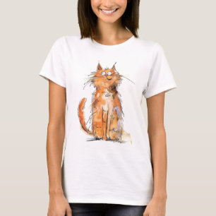 T-shirt Chat orange débraillé Fantaisiste Excentrique