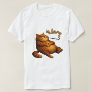 T-shirt Chat orange gras vintage fumant un tuyau de pipe A