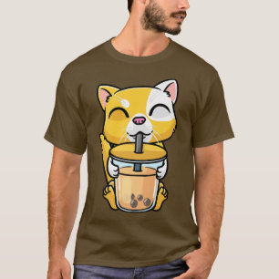 T-shirt Chat orange Kawaii Boire Bubble Thé Lait Boba Me