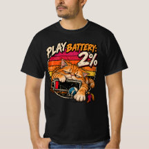 Chat Orange Rétro Jouant sur Batterie 2% Humour