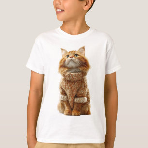 T-shirt Chat orange roux duveteux en pull tricoté pour enf