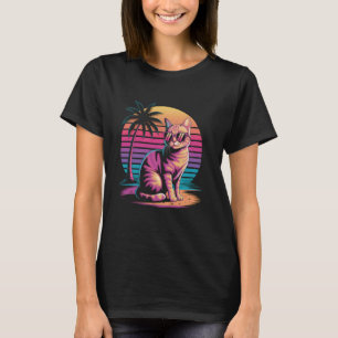 T-shirt Chat orange tigré de plage amical portant des lune