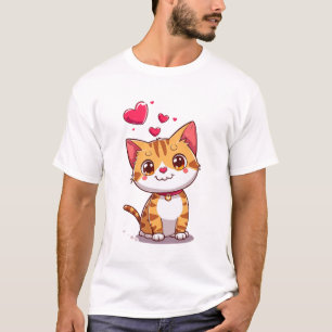 T-shirt Chat Oranhe avec T Coeur