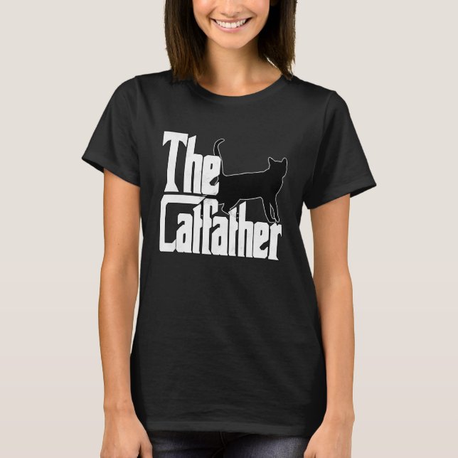 T-shirt Chat Papa Le Catfather Crazy Black Chat Père Kitty (Devant)