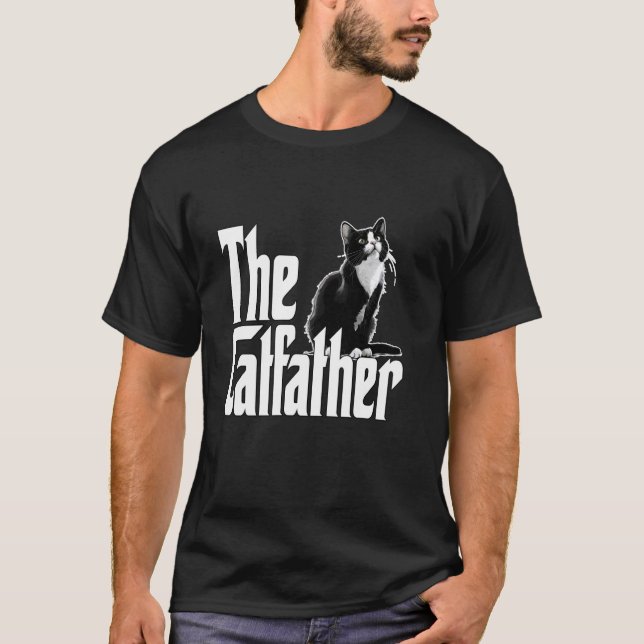 T-shirt Chat Papa Le Catfather Mignonne Noir et Blanc Chat (Devant)