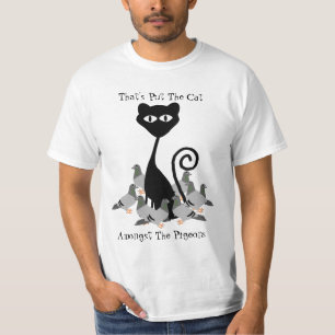 T-shirt Chat parmi les pigeons drôles