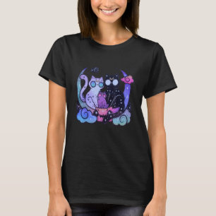 T-shirt Chat Pastel Goth Esthétique Lune Alien Fli