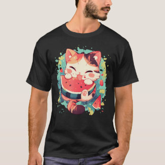 T-shirt Chat Pastèque Coloré Art Pastèque Fruit