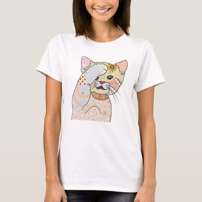 T-shirt Chat patchwork (Devant)