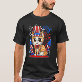 T-shirt Chat patriotique du 4 juillet Drapeau américain Me