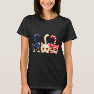 T-shirt Chat patriotique du 4 juillet Drapeau américain Us