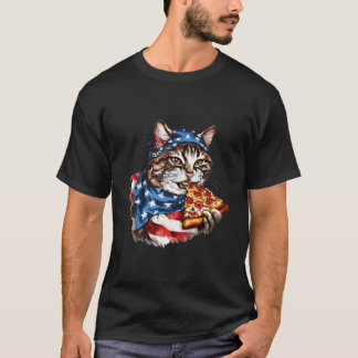 T-shirt Chat Patriotique Mange Pizza 4 Juillet Drapeau Amé