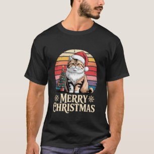T-shirt Chat Persan Drôle Chapeau De Père Noël Lumières De