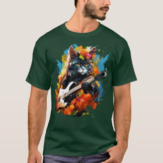 T-shirt Chat perse Jouer de la guitare