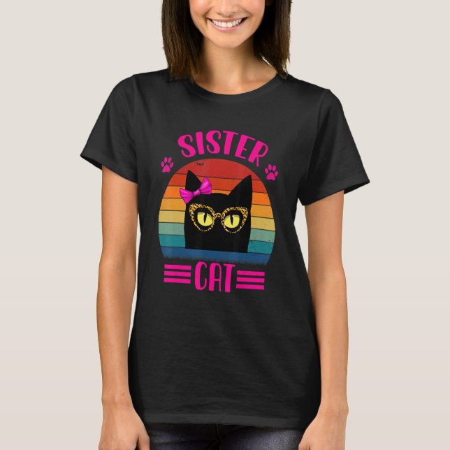 T-shirt Chat Petite Soeur Mignonne Avec Lunettes Léopard R (Devant)