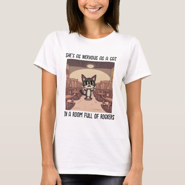 T-shirt Chat Peur Dans La Chambre Plein De Chaises Rocheus (Devant)