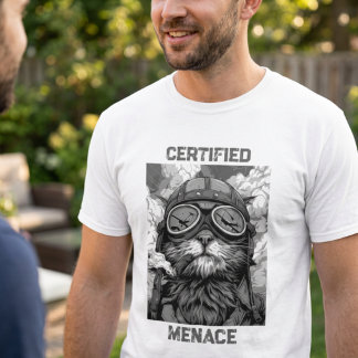 T-shirt Chat pilote drôle fumant un cigare noir et blanc