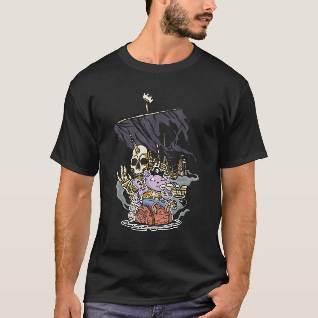 T-shirt Chat Pirate avec Cache-Œil (Devant)