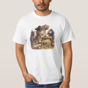 T-shirt Chat Pirate Vintage avec Coffre au Trésor