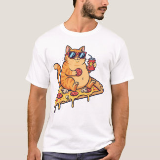T-shirt Chat Pizza Drôle , Juste un Chat qui Aime Pizza