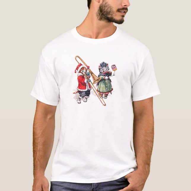 T-shirt Chat Plays Trombone dans la neige (Devant)