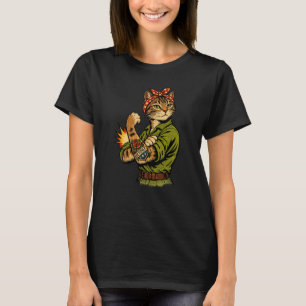 T-shirt Chat Pop Art Vintage Fille de la Terre WW2 Rétro