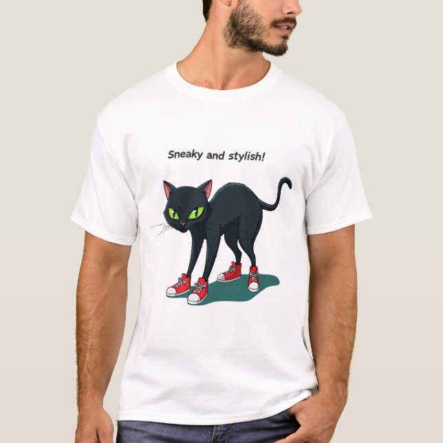 T-shirt Chat portant de minuscules baskets (Devant)