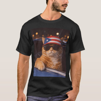 T-shirt Chat portant des lunettes de soleil avec un chapea