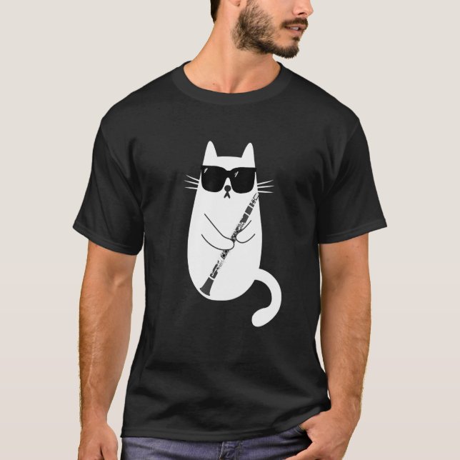 T-shirt Chat Portant Des Lunettes De Soleil Jouant Clarine (Devant)