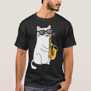 T-shirt Chat portant des lunettes de soleil jouant du saxo