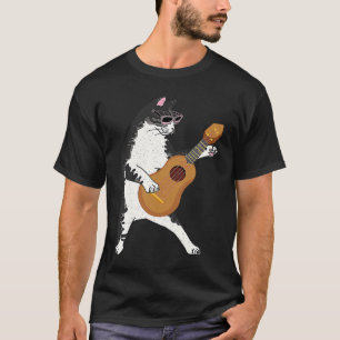 T-shirt Chat portant des lunettes de soleil jouant du ukul