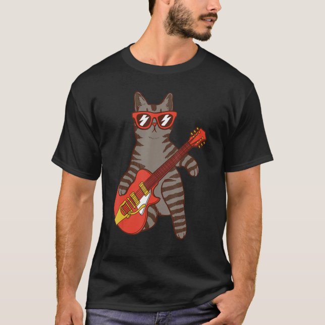 T-shirt Chat portant des lunettes de soleil jouant Guitari (Devant)